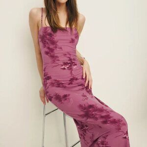 NEW Reformation Elise Midi Knit Dress Small Hothouse Rose Floral Pink